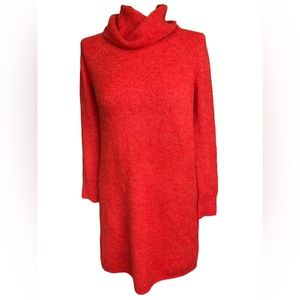 LOFT red cowl neck long sleeve sweater dress size medium petite